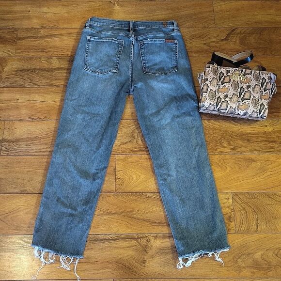 7 For All Mankind b(air) Edie High Waist Straight Leg Frayed Hem Jeans Size 31 - Picture 8 of 15
